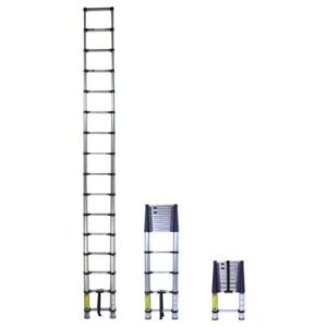 This ladder gets us up onto 60% of the 2 storey homes in Calgary. Three telescoping ladders are shown at different heights: fully extended, partially extended, and fully collapsed.