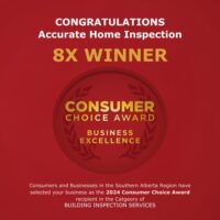 Red graphic announcing Accurate Home Inspection as the 2024 Consumer Choice Award winner for building inspection services.