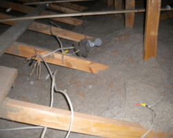 Exposed wire connections in the attic